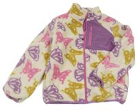 Smetanovo-fialová huňatá podšitá bunda s motýlikmi H&M