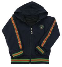 Tmavomodrá prepínaci mikina s nášivkou a logy a pruhmi a kapucňou GUCCI