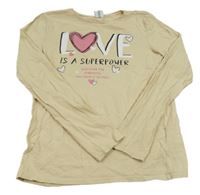 Béžové triko s nápisy a srdíčky Page one young