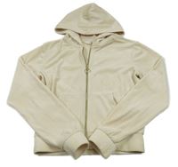 Smetanová plyšová propínací crop mikina s kapucí H&M