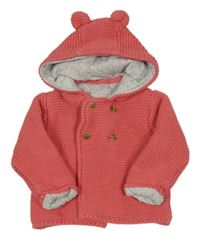 Jahodový propínací podšitý svetr s kapucí s oušky M&S