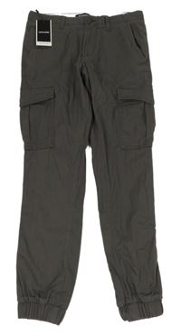 Nové - tmavošedé cargo cuff slím plátěné kalhoty JACK&JONES