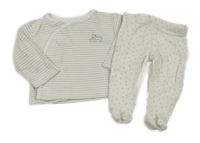 2Set - Světlešedo-bílé pruhované propínací mikinotriko se zebrami MiNi CUDDLES + puntíkaté polodupky F&