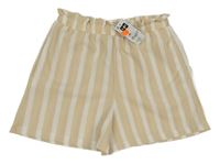 Nové - béžovo-biele pruhované vzorované paper bag kraťasy St. Bernard