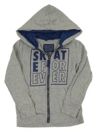 Sivá melírovaná prepínaci mikina s nápismi a kapucňou POCOPIANO