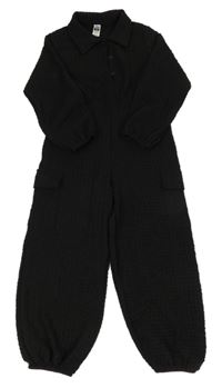 Černá mačkaná cargo kombinéza s límečkem a zavazováním St. Bernard