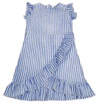 Modro-biele pruhované šaty s volánikmi SHEIN