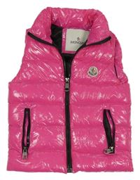Tmavorůžová lesklá šusťáková zateplená vesta Moncler
