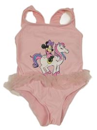 Světlerůžové jednodílné plavky s Minnie a tylovými volánky PRIMARK