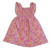 Ružové kvetované vzorované šaty s volánikmi PRIMARK