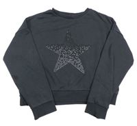 Čierna oversize crop mikina s hvězdou z kamínků Tu
