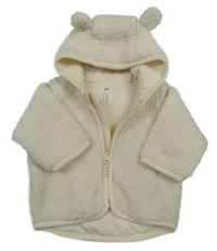 Smotanová huňatá podšitá bunda s kapucňou s uškami H&M