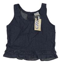 Nové - Tmavomodrý crop top riflového vzhledu s volánikmi Kylie