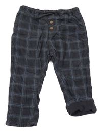 Tmavošedo-sivo-svetlomodré kockované menšestrové podšité nohavice H&M