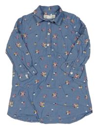 Modré melírované plátenné košeľové šaty s kvietkami H&M