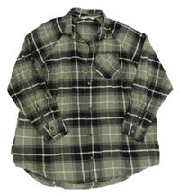 Khaki-černo-bílá kostkovaná dlouhá halenka H&M