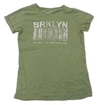 Khaki tričko s pruhmi a nápismi Primark