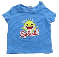 Modré zamatové tričko s potiskem Baby Shark Nickelodeon