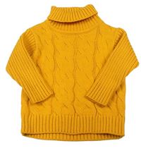 Horčicový copánkový sveter s rolákom