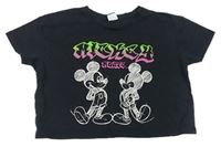 Čierne crop tričko s nápisom a Mickey mousem a Minnie George