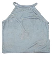 Svetlomodrý trblietavý crop top New Look