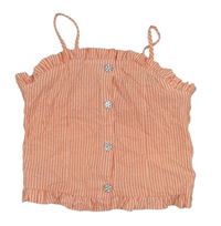 Korálovo-biely pruhovaný crop top s gombíkmi River Island