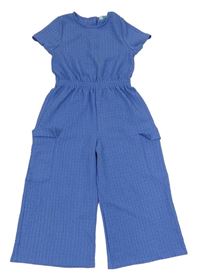 Chrpově modrý muchlaný culottes overal s kapsami Primark 