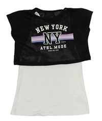 Černé síťované sportovní crop tričko s nápisem a všitým topem H&M
