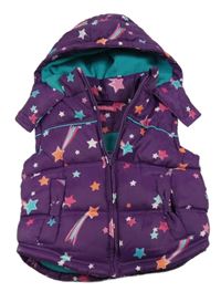 Fialová šusťáková zateplená vesta s hvězdami a kapucí Yd.