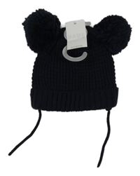 Nové - Tmavomodrá pletená čepice s bambulemi Matalan