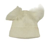 Smetanová žebrovaná pletená čepice s bambulemi Next