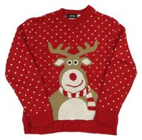 Červený bodkovaná ý sveter so sobom