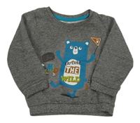 Tmavosivá melírovaná mikina s medvěďom Pep&Co