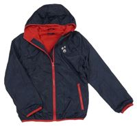 Tmavomodrá šusťáková jarní bunda s kapucí