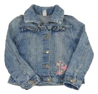 Modrá rifľová bunda s výšivkami motýlů Topolino