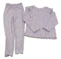 Lila květované perforované pyžamo s volánky