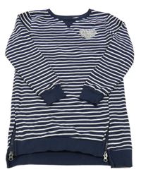 Tmavomodro-biela pruhovaná tepláková tunika so srdcem z flitrů Alive