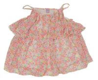 Bielo-ružová kvetovaná šifónová vrstvená tunika Dopodopo