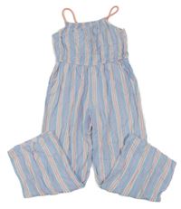 Světlemodro-ružovo-biely pruhovaný ľahký culottes overal H&M