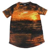 Oranžovo-čierne tričko s palmami a logom Sonneti