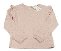 Svetloružová ľahká mikina so srdiečkami a volánikmi H&M