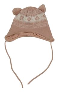 Světlerůžovo-bílá vzorovaná pletená podšitá čepice George