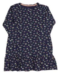 Tmavomodré bavlnené šaty s farebnými kvetinami Lupilu