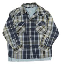 Tmavomodro-modrá kockovaná košeľa s všitým tričkem