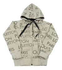 Béžová melírovaná prepínaci mikina s nápismi a kapucňou