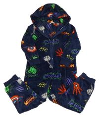 Tmavomodrá chlupatá kombinéza s Avengers a kapucí M&S