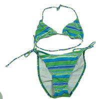 Nové - zeleno-modré pruhované dvoudílné plavky 