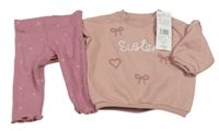 Nové - 2 set - růžové žebrované legíny s mašličkami + světlerůžová mikina s nápisem F&F