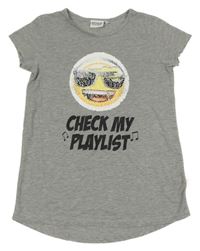 Šedé melírované tričko se smajlíkem z flitrů C&A