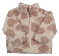 Světlerůžová huňatá podšitá propínací mikina se srdíčky Matalan